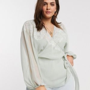 ASOS Curve wrap top with embroidered sleeves